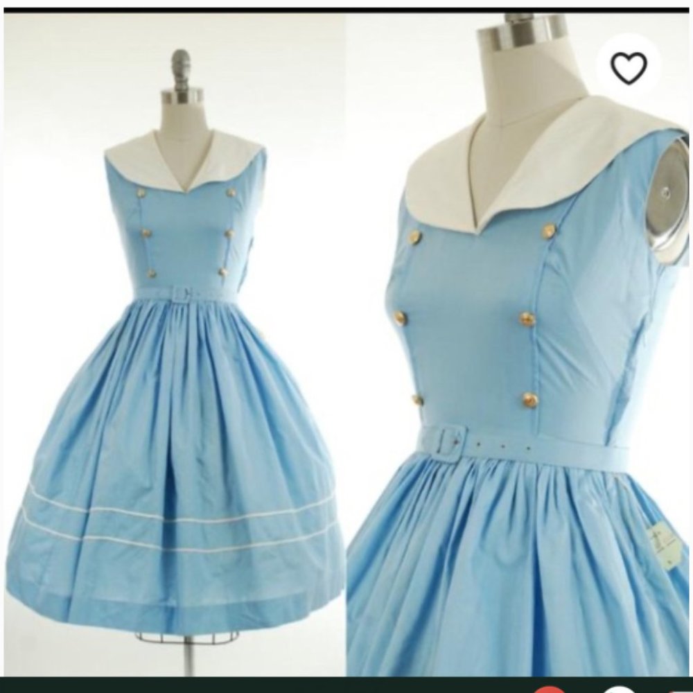 Deadstock 1950s Sailor dress in blue